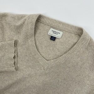 American Eagle Sweater Mens 3XL Beige Oatmeal Knit V Neck Preppy Minimalist Dad